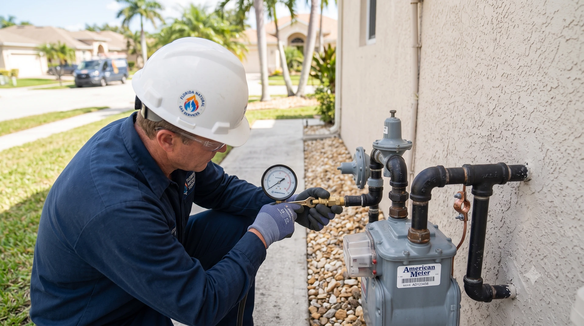 Plumber testing a backflow prevention device with a calibrated gauge kit